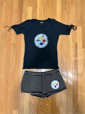 Black Steelers Short Sleeve Pajama Set